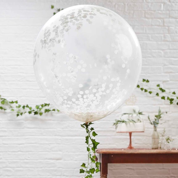 Large White Confetti Orb Balloon,3 Filled White Confetti Balloons, 36 inch Wedding Party Balloons,Giant Helium Balloons, Birthday Balloon