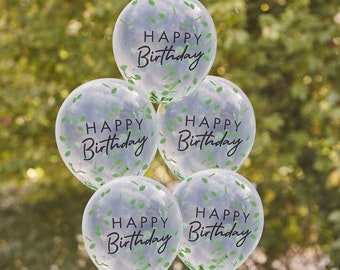Leaf Happy Birthday Confetti Balloons || Pack of 5 Balloons | Leaf Eco Balloons |Biodegradable Balloons |Birthday Decorations|Leaf Decoraton
