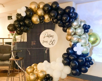 Custom Black & Gold Birthday Balloon Arch Kit ||Balloon garland Kit|Gold Birthday Balloons|Gold Garland Kit/Birthday Backdrop/Balloon Tape