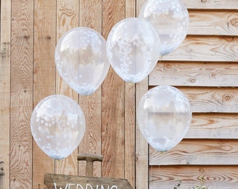 White Confetti Wedding Balloons: Rustic Party Decorations (Set of 5)