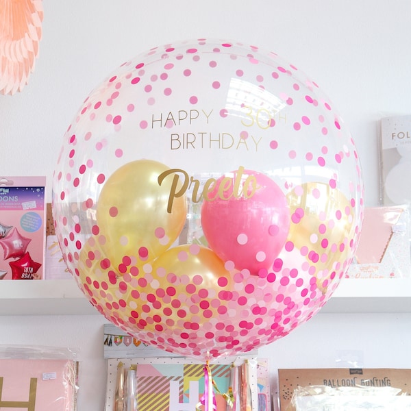 Create Own Text Balloon in a Box. Happy Birthday Helium Balloon. 24" Bubble Balloon Inflated.Surprise.Personalised Text.Party Decorations.