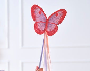 Butterfly Wand Fancy Dress |Girl Fancy Dress |Kids Outfit|Birthday Costume|Dressing up|Play Party |Red Lilac Butterfly Wand/Kids outfit