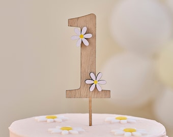 Décoration de gâteau en bois pour le 1er anniversaire d'une marguerite | Décoration de gâteau pour le premier anniversaire | Décoration de gâteau en bois | Décoration de marguerite | Décoration de gâteau d'été | Gâteau d'anniversaire