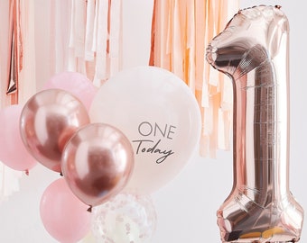 Pink and Rose Gold First Birthday Balloon Kit||1st Birthday Balloons|1 rose gold foil balloon|Birthday Girl Balloons|Pink & Gold|One Balloon