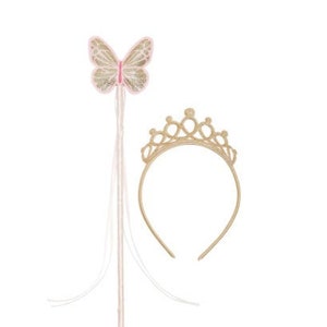 Gold Glitter Butterfly Wand & Tiara: Princess Party Outfit