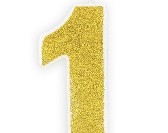 First Birthday Gold Candle Age 1 Gold Glitter// Number 1 // Birthday Cake Candle // One Year old // Cake Decorations // Party Decorations