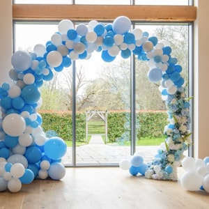 Baby Blue Balloon Arch// Blue Balloon Garland/ First Birthday Boy /Backdrop/Party Decoration/ Baby Shower/ White/ Rose gold image 1