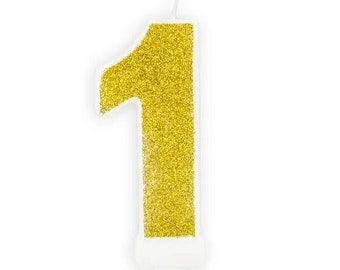 Number 1 First Birthday Candle |Gold Glitter Candle|First Birthday |Cake Decoration |Birthday Decoration |Cake Decoration |Party Decoration