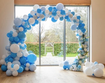 Baby Blue Balloon Arch// Blue Balloon Garland/ First Birthday Boy /Backdrop/Party Decoration/ Baby Shower/ White/ Rose gold