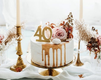 Bougie du 40e anniversaire | Paillettes d’or | Anniversaire marquant | Décoration de gâteau | Décoration d’anniversaire | Décoration de fête | 30 | 40 | 50 |60 ans