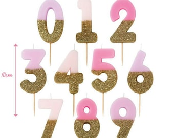 Pink & Gold Glitter Birthday Number Candle - Party Decoration