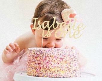 First Birthday. One Cake Topper. Custom Name & Age.Girl.Boy.Pink and gold. Party Decorations. Smash Cake Topper. Personalised. Rose Gold