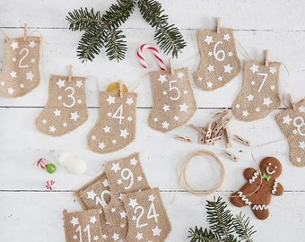 Christmas Advent Calendar Hessian Stockings // Gift Stockings /Christmas / Calender/Advent /Xmas Decoration /Party /December/ Child /Present