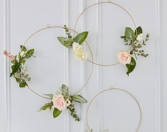 Gold Wedding Floral Hanging Hoops Backdrop: 12, 14, 16 Inch