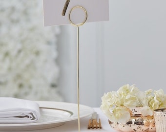 Soporte de número de mesa de metal dorado//Hermosos botánicos//Decoración de recepción de boda//Soporte de tarjetas de número de mesa//Decoración de mesa de boda//Soportes