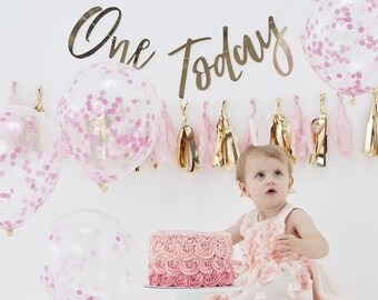 First Birthday Girl Party Decorations Kit. Cake Smash Kit. Party decorations.Tassel Garland. Birthday Balloon. Birthday Bunting. Pink & Gold