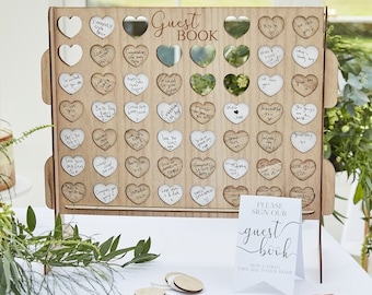 Connect 4 Wedding Guest Book Alternative: Wooden Message Tokens
