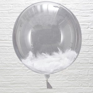 White Feather Filled Orb Party Balloons//Custom text //White Feather Balloons/Wedding Decorations/Birthday Party Decorations/Stylish balloon