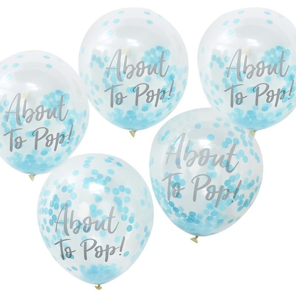 About to Pop Baby Shower Balloon//Blue Confetti Balloons/Baby Shower decorations/Party decorations/Stylish Party balloons/Oh Baby Boy.