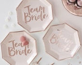 Team Bride Party Plates.Hen Do Tableware. Bride to Be. Hen Party. Stylish and classy Hen Do Party Decorations. Pink and rose gold.