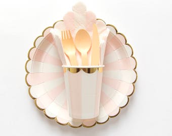 pink and gold plates