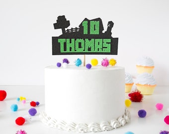 Minecraft Cake Topper Etsy - personalised 75 inch roblox cake topper and 15 inch