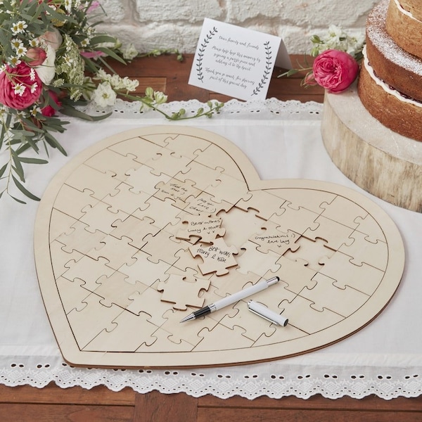 Wedding Wooden Heart Jigsaw Guestbook Alternative // Alternative Guest Book// Puzzle Guest Book // Wedding Guest Message//Just Married //