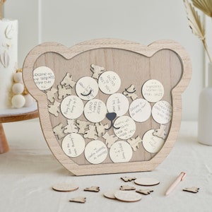 Libro de visitas para baby shower con osito de madera, regalo/libro de visitas alternativo/decoración para fiesta de baby shower/mensaje para invitados de baby shower/nueva mamá/niño o niña
