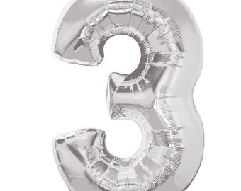 34" Number 3 Silver Foil  Balloon// Birthday celebration// Number 3 Balloon in Silver// Party Decorations// Birthday party