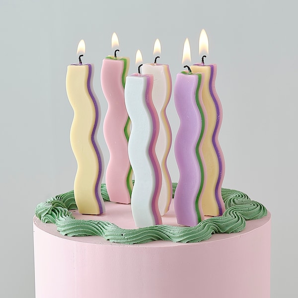 Pastel Wave Birthday Cake Candles|6 Coloured Candles|Lilac Candles|Candle yellow|Pink Candles|Birthday Candle|Cake Candle|Cake Decoration
