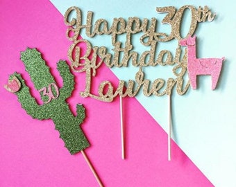 Llama Cake Topper with any Birthday Name and Age // Birthday Girl Party Decoration// Cake Banner // Birthday Name and Age Cake Decoration