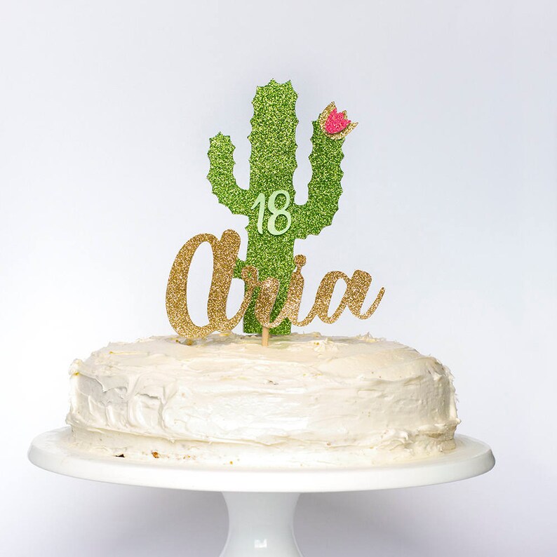 Cactus themed birthday cake topper. Custom name and age. Girl, boy. First Birthday Party. Party decorations. Second. Third. Ten. 18th. 30th. image 2