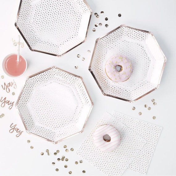 Rose Gold Polka Dot Paper Plates//Birthday Plates//Tableware//Party  Decoration//Pink Gold//Birthday Party Decoration//Pastel Pink//Garden