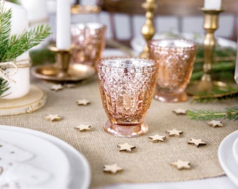 Bougeoir En Or Rose // Support de lampe à thé en verre / Décoration de table pour le dîner / Décoration de Noël / Support en verre / Décoration de table de mariage