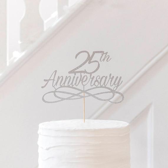 25th Anniversary Wedding Cake Topper Silver Golden Wedding Etsy