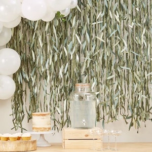 Botanical Leaf Ribbon Baby Shower Backdrop/ Leaf Wall/Wedding Reception Decoration/Wedding Backdrop/Photo Booth Backdrop/Photo Props/Bride image 2