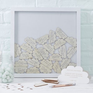 Baby Shower Guest Book Frame: Wooden Cloud Message Sign