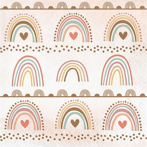 Tovaglioli di carta Boho arcobaleno, tavola di compleanno, tovaglioli di carta, festa di compleanno, confezione da 16 tovaglioli, disegno arcobaleno, colori Boho, tovaglioli arcobaleno