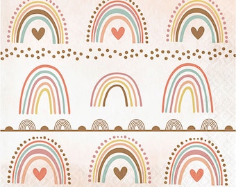 Boho Rainbow Paper Napkins: Birthday Party Decor (Pack of 16)