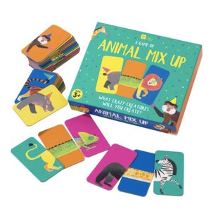 Presente de aniversário de jogo de tabuleiro de animais | Cartões de mistura de animais | Presente de aniversário | Presente de festa infantil | Jogo divertido para crianças | Presente de festa | Jogos de festa de aniversário