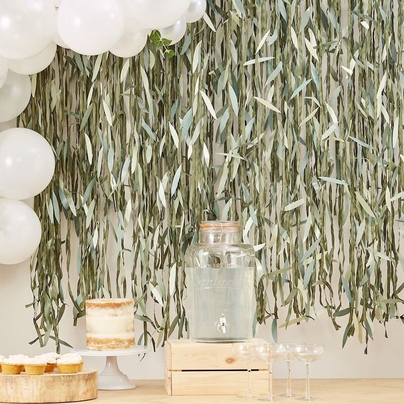 Botanical Leaf Ribbon Baby Shower Backdrop/ Leaf Wall/Wedding Reception Decoration/Wedding Backdrop/Photo Booth Backdrop/Photo Props/Bride image 1