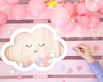 Cloud Baby Shower Wooden Guest Book / 30 Colourful Raindrops/ Frame Guest Book Party Decoration / New Baby / Guest Message /New Baby Girl