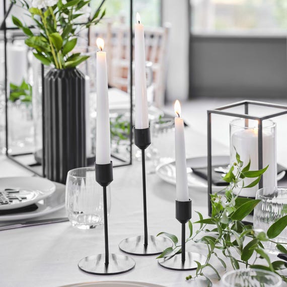 Matte Black Candle Holder Set, Contemporary Wedding Table Decor