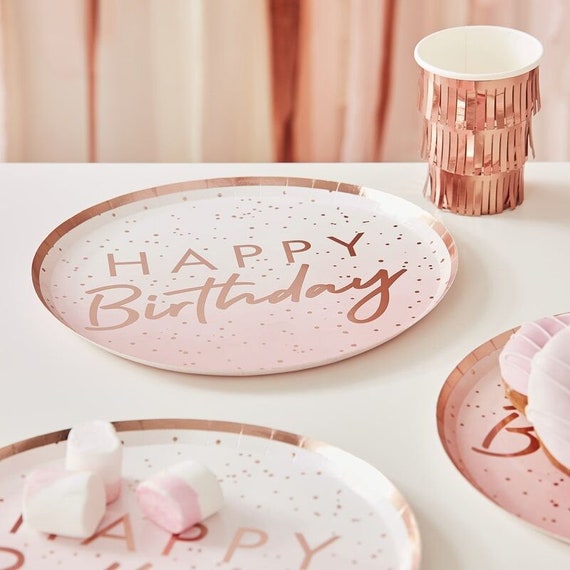 Birthday Paper Plates Pink Ombre and Rose Gold Table Decoration Birthday Table Decoration Tableware Decoration Pink Party Birthday Girl