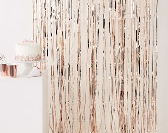 Rose Gold Fringe Curtain: Birthday Wedding Party Backdrop (2.5m x 1m)