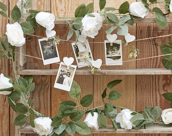Decorative White Rose Flower Artificial Foliage Garland/ Rustic Country/ Wedding decoration / Wedding Reception Back Drop/Wedding Decor