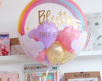 Rainbow Balloon in a Box|| Bubble Balloon| Create Own Text |Birthday Helium Balloon| 24" Bubble Balloon |Inflated Balloon with Text