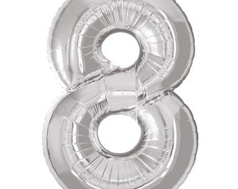 34" Number 8 Silver Foil  Balloon// Birthday celebration// Number 8 Balloon in Silver// Party Decorations// Birthday party// 34 Inch balloon