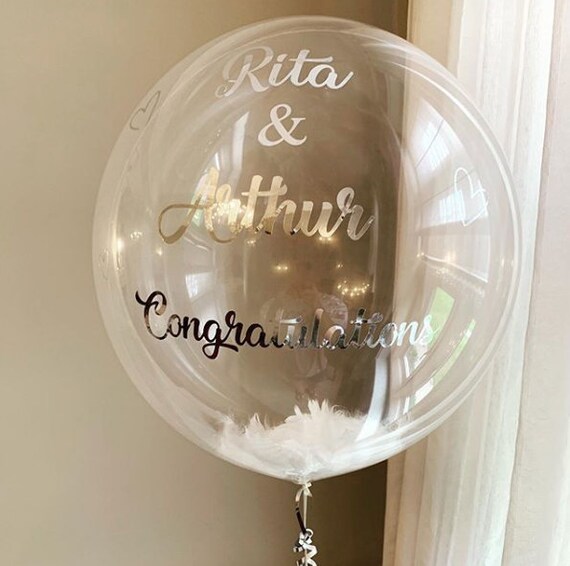 Wedding Balloon Personalised with Own Text White Feather Filled Orb Party BalloonCustom Text ReceptionGift Birthday Party Decorations