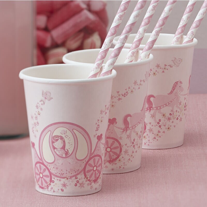 Princess Birthday Paper Cups //pink and Silver Crown// - Etsy